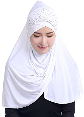 GladThink Womens Muslim Ice Silk Große Größe Hijab Weiß