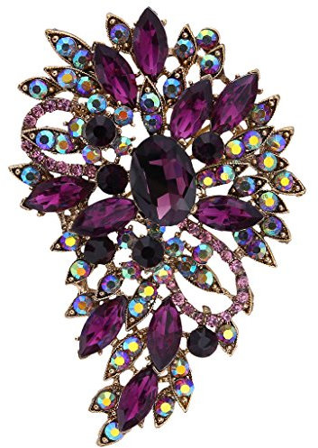 EVER FAITH® österreichisches Kristall Elegant Blume Blätter Art Deco Brosche Modeschmuck Lila Gold-Ton A02600-46