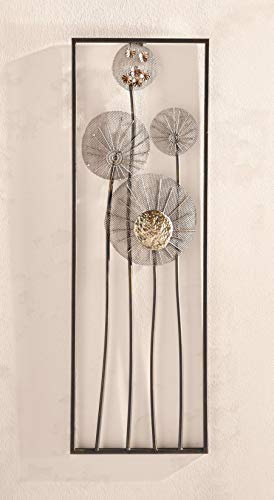 Dekoleidenschaft 3D Wandbild Flowers aus Metall in Rost-Optik & gold, 30x90 cm, Wandschmuck, Wanddeko, Metallbild
