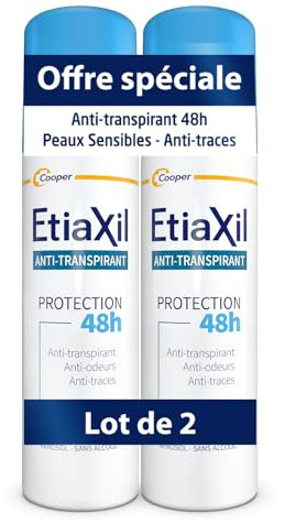 ETIAXIL - Déodorant Anti-transpirant - Transpiration Modérée - Protection 48h - Aisselles - Adapté aux peaux sensibles - Aérosol - Fabriqué en France - 150 ml – Lot de 2