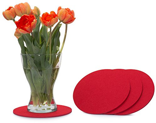 FILU Filzuntersetzer rund 20cm 4er Pack (Farbe wählbar) rot - Untersetzer aus Filz für Tisch und Bar als Glasuntersetzer/Getränkeuntersetzer für Glas und Gläser