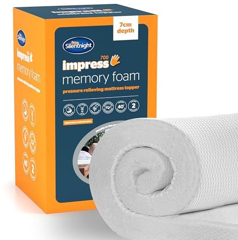 Silentnight Impress Memory Foam Mattress Topper - 7cm Extra Thick Luxury Orthopedic King Size Mattress Topper for Back and Neck Pain - Removable Washable Cover