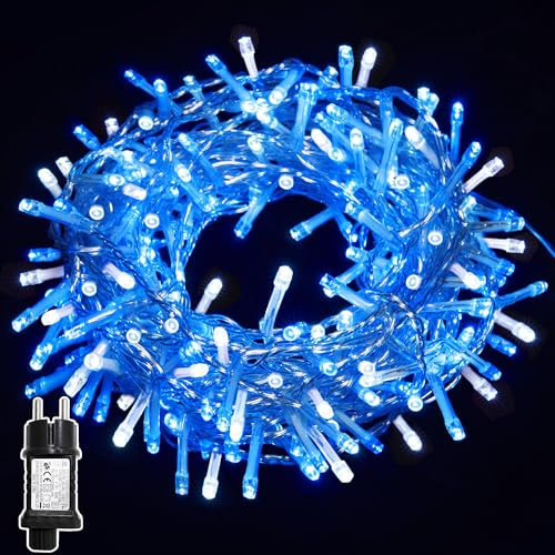 WISD LED Lichterkette 13m, 200er Blau und Weiß - Weihnachtsbeleuchtung mit Timer und EU Stecker - Innen und Außen Deko für Weihnachtsbaum, Balkon, Zimmer, Garten