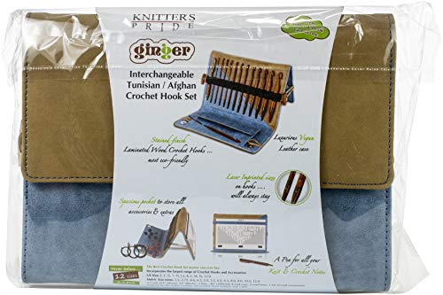 Knitter's Pride KP150305 Ginger tunesisches Häkelnadel-Set, Holz Leder, Mehrfarbig, By The Yard