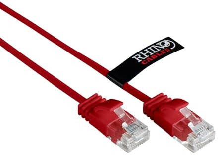 rhinocables Slim CAT 6 High-Speed Gigabit Ethernet Cable - Patch Network Lead for LAN| Snagless UTP Design, LSZH Jacket | RJ45 Connector for Internet, Router, Modem, Smart TV, PC & More (2m, Red)