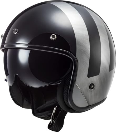 LS2 Motorradhelm OF601 BOB LINES BLACK JEANS, Schwarz/Grau, L