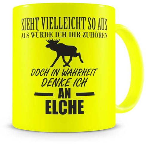 Samunshi® Ich denke an Elche Tasse Kaffeetasse Teetasse Kaffeepott Kaffeebecher Becher 300ml neon gelb