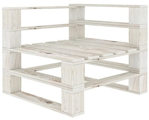 vidaXL Holz Garten Paletten Ecksofa für Innen- und Außenbereich Palettenmöbel Palettensofa Sofa Gartensofa Lounge Gartenmöbel Weiß