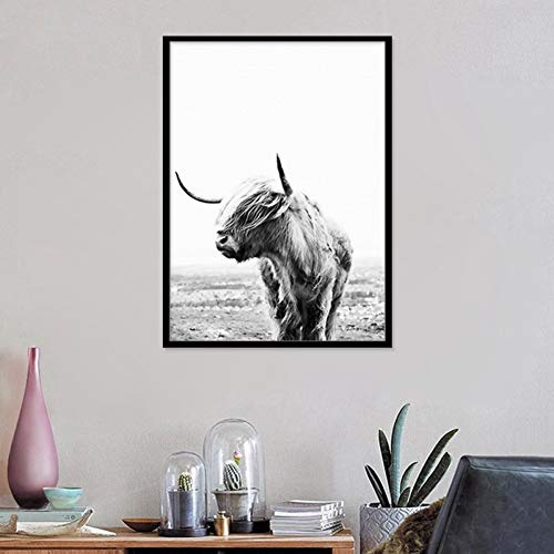 Dekorative Drucke aus Leinwand Nordic Oxen Wandkunst Poster und Drucke Schwarz Weiß Leinwand Malerei Bild Für Wohnzimmer Home Decor No Frame 24x32inch (60x80cm)