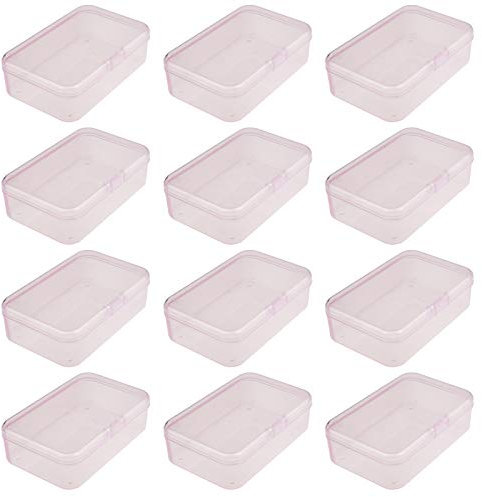 Goodma 12 Pieces Rectangular Plastic Boxes Empty Storage Organizer Containers with Hinged Lids for Small Items and Other Craft Projects (85 x 55 x 25 mm, Pink)