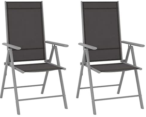 vidaXL 2X Gartenstuhl Klappbar Hochlehner Klappstuhl Campingstuhl Stuhl Stühle Gartenmöbel Balkonstuhl Strandstuhl Textilene Schwarz