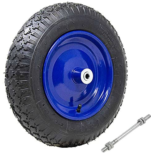 Bakaji Ruota Pneumatica per carriola Gomma ad Aria 4 Strati 3.50-8 Battistrada Scolpito Diametro 35cm Larghezza 9cm Cerchio in Acciaio con Asse da 170 mm Incluso Ruote Ricambio Carriole