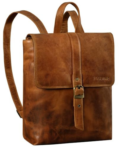 STILORD 'Mathilda' Damen Daypack Lederrucksack Business Rucksack für Arbeit Office Uni Schule Elegante Rucksacktasche für Frauen aus Echtem Leder, Farbe:kara - cognac