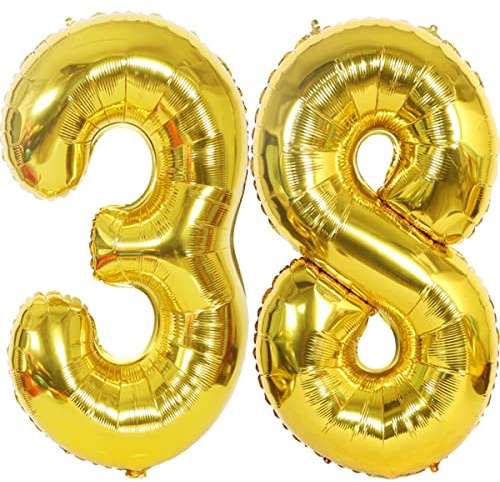 Helium Luftballons Gold 40 für 38. Geburtstag - Party Deko Supplies, Folienballon für Mann und Frau - Ballon Deko Set