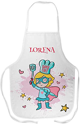 LolaPix Delantal Cocina niña. Delantal Infantil Cocina. Delantales Personalizados. Delantales Infantiles para niño y niña. Regalos Personalizados. Super Chef