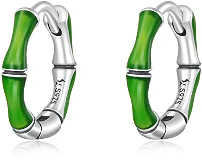 NewL Boucles d'oreilles créoles en bambou en argent sterling 925 vert pour femme, Céramique