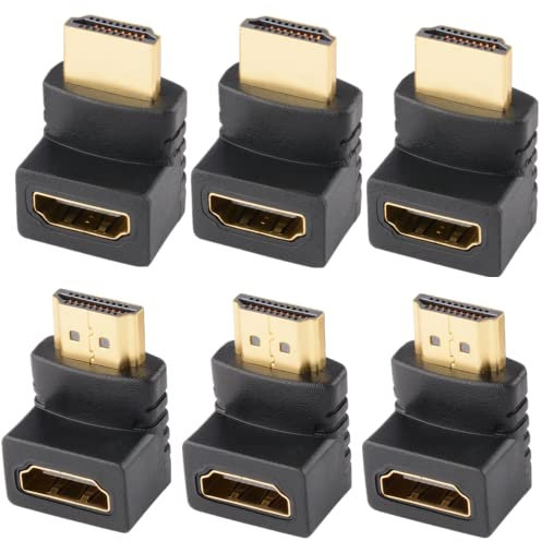 JIANHY HDMI 90 Degree Adapter 6 Pcs HDMI Right Angle Adapter, 90 & 270 Degree Right Angle HDMI Adapter for TV/PS4/Switch/Xbox/PC, 3D 4K Male to Female Gold Plated
