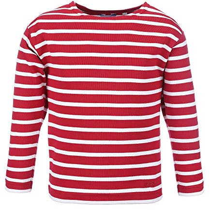 modAS Bretonisches Shirt für Kinder - Longsleeve Pullover Langarm Shirt mit Streifen Mädchen Jungen aus Baumwolle in Rot/Weiß Größe 80