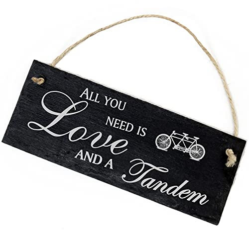 Schiefertafel Deko Tandem Schild 22 x 8 cm - All you need is Love and a Tandem - Wanddeko Dekoration Türschild
