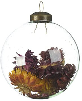 Kaemingk Weihnachtskugel Glas 8cm x 1 Stück gefüllt Trockenblumen Christbaumkugeln transparent braun