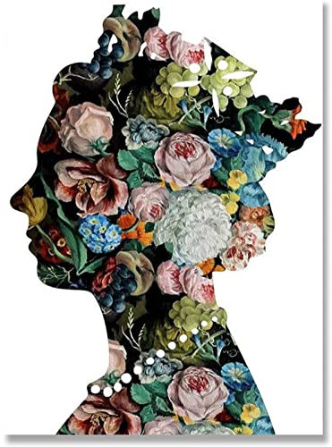 AIVYNA Elizabeth Ii Queen Poster Und Kunstdrucke Blumenportrait Leinwand Wand Bilder Vintage Bild äSthetik FüR Wohnzimmer Dekor Bilder Rahmenlos 60×80cm