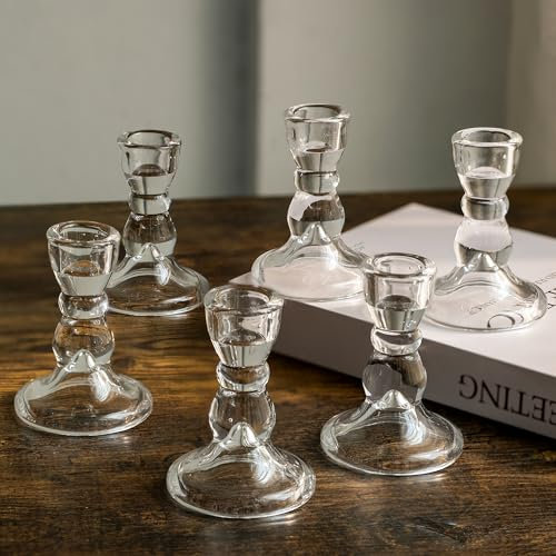 Romadedi Glas Kerzenhalter Kerzenständer Stabkerzen - 4pcs klar Glas Kerzen Ständer Elegant für Hochzeit Tischdeko Weihnachten Advent Wohnzimmer Deko
