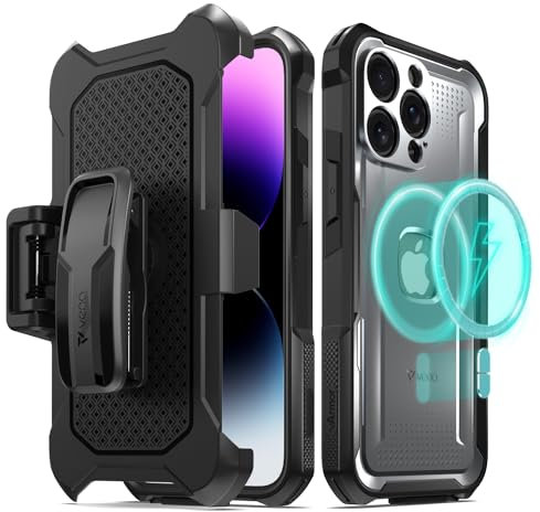 Vena vArmor Rugged Case Compatible with Apple iPhone 14 Pro Max (6.7-inch), (MagSafe Compatible, Military Grade Drop Protection) Heavy Duty Holster Belt Clip Cover with Kickstand