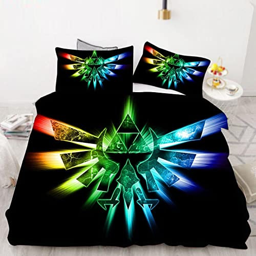 Bfrdollf Zelda Bettwäsche 135x200 Zelda Spiel Cartoon Game Bettbezug Set Weiche 3D Druck Mikrofaser Geeignet Für Jungen Mädchen Kinder (12,Single 135 X 200 cm)