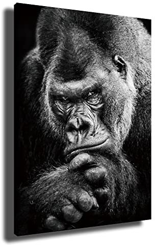 Bilder auf Leinwand Abstrakter Rauchender Gorilla Affe Lustiges Tierbild Poster und Drucke Wandkunst Malerei Für Wohnzimmer Tier Leinwand Malerei Moderne Dekoration (Mit Rahmen-B, 16x24inch)