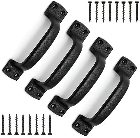 Livfodrm Black Barn Door Pulls Handle Heavy Solid Cast Iron Gate Handle, 4 PCS Metal Hardware for Sliding Barn Door Gate Fence Door Drawer Garage