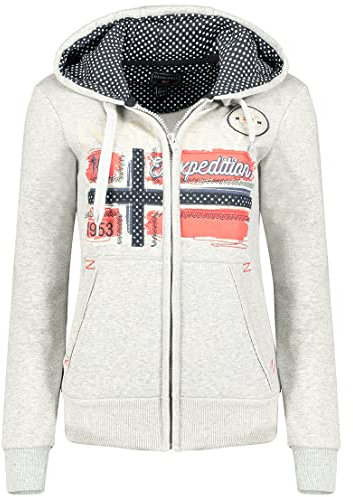 Geographical Norway Farlotte Lady - Felpa Donna Zip Hoodie Tasche - Pile Donna Maglione Manica Lunga Giacca Cappuccio - Abito Ideale Primavera Estate Autunno Inverno Stagione (Grigio Chiaro XL)