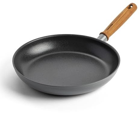Greenpan Mayflower Pro Hard Anodized Healthy Ceramic Nonstick 28 cm Frying Pan Skillet, Vintage Wood Handle, PFAS-Free, Induction Suitable, Charcoal Gray