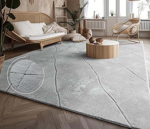 Paco Home Teppich Wohnzimmer Schlafzimmer Kurzflor Modernes Skandinavisches Muster Rauten Motiv Flauschig 3D Grau Anthrazit, Grösse:200x280 cm, Farbe:Grau 2