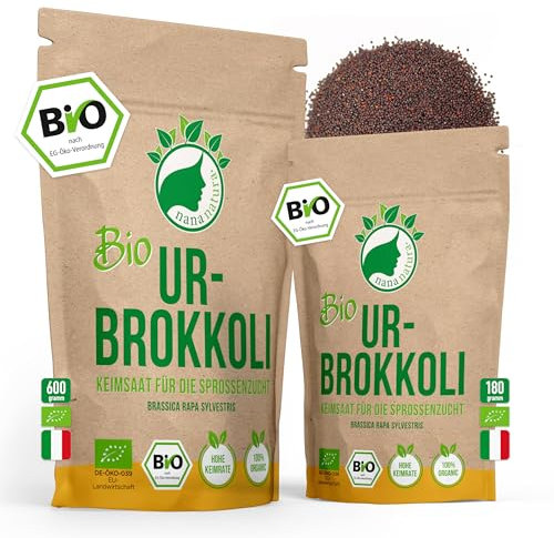 NanaNatura's Bio Ur-Brokkoli Sprossen Samen 600g VORTEILSPACK | Keimfähige Brokkoli-Samen mit hohem Sulforaphan-Gehalt zur Brokkolisprossen Zucht | Microgreens fürs Sprossenglas