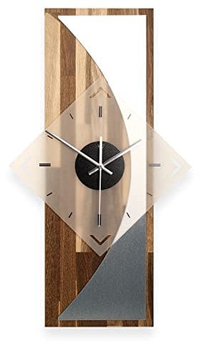 Kreative Feder Designer-WANDUHR „Silvermoon“ aus geräuchertem Eichenholz mit modernem Metallic-Look (leises Funkuhrwerk, Eiche geräuchert)