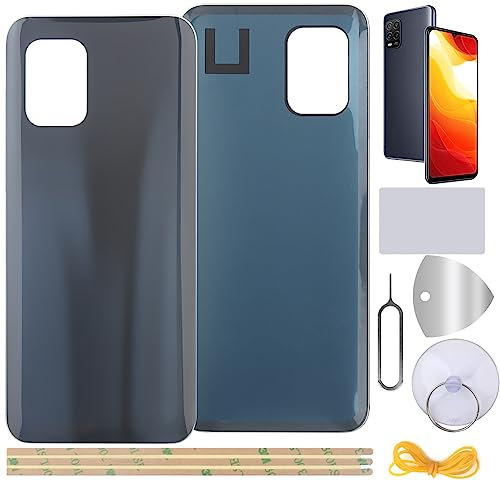 YHX-OU 6.57'' Schwarz Akkudeckel für Xiaomi Mi 10 Lite 5G M2002J9G, M2002J9S, XIG01 Rückseite Glas Backcover Back Glas Ersatz Reparatur Set mit Kameraobjektiv + Werkzeug