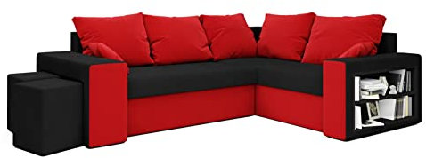ALTDECOR Ecksofa in U-Form mit Schlaffunktion und Bettkasten Corner Sofa Bett Eckcouch Couch L-Form Schlafcouch Ausziehbar Wohnlandschaft Schlafsofa Cauchsofa DALS - 244x180x90cm Schwarz/Rot