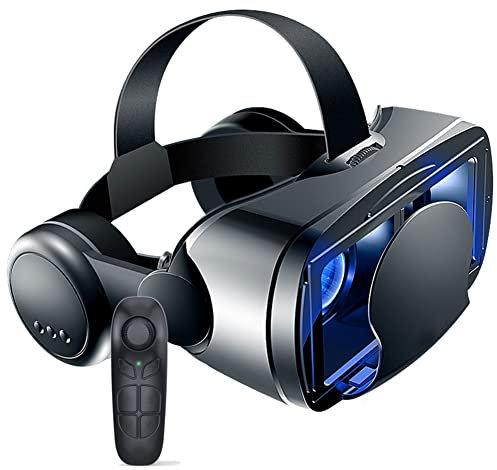 TPWEWRX 3D VR Brille Virtual Reality Headset mit Fernbedienung für 3D VR Filme & VR Spiele Einstellbares Pupillen Augenpflegesystem Anti Bluelight für IOS & Android Smartphones (Schwarz) (B)