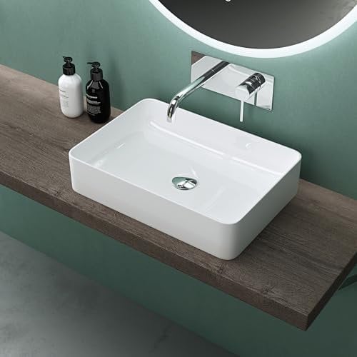 Mai & Mai Vasque à Poser 50x35x11cm Lavabo en Céramique Blanc sans Trop-Plein Salle de Bains pour Invités BR105