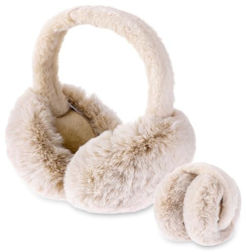 Lusofie Cache Oreilles Femme en Fourrure Artificielle Cache Oreille Chauds d'Hiver Mignon en Peluche Protege Oreille Chauds Cache Oreilles d'Hiver Femme (Beige)