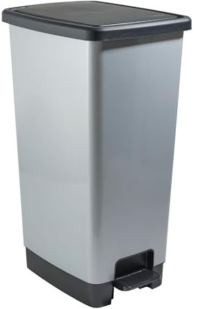 Sundis Cover Bin, poubelle à pédale 40 L, rectangulaire, en plastique recyclé, aspect métal, avec anses pour accrocher et cacher le sac, pour cuisine, bureau, buanderie, atelier, garage