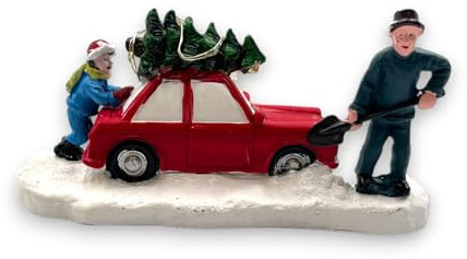 Aurora Store Scenario di Natale Macchina con Albero con Luci in 3 Colori Diversi in Resina 12x7x6 cm Automobile Adatto per Villaggio di Natale
