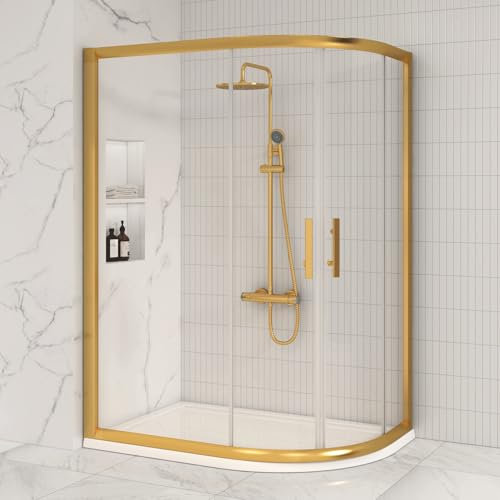 1200 x 800mm Offset Quadrant Shower Enclosure Brushed Gold 6mm Glass Screen Cubicles