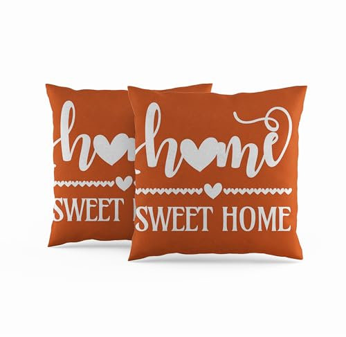 ggaimwf 40x40cm Kissenbezug Home Sweet Home Orange Couchkissen Weiche Leinen Dekorative Kissenbezüge für zu Hause für Sofa Wohnzimmer Schlafzimmer Kissen mit unsichtbarem Reißverschluss 2er-Set
