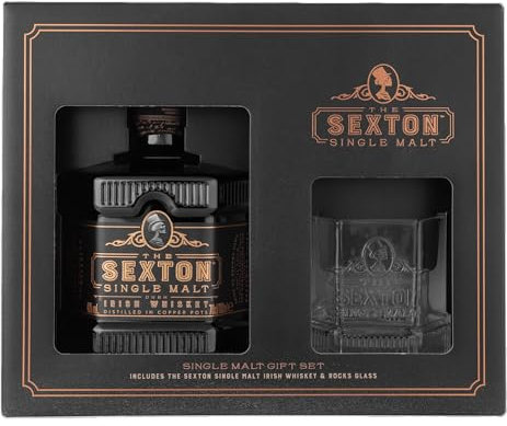 The Sexton Single Malt Irish Whiskey 70cl & Branded Tumbler Glass Gift Pack