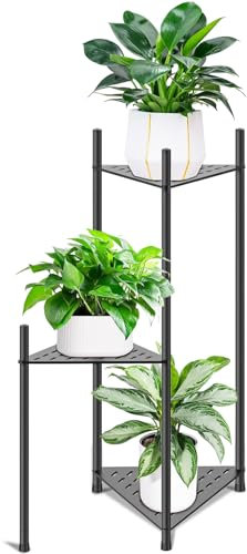 KHayRovies Porta piante da interno, 3 livelli supporto per piante in Metallo, Piante Stand Fiore Porta Piante piedistallo, Scaffale per piante porta per esterno giardino (Nero)