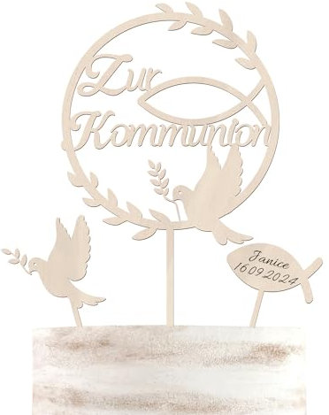 Cake Topper Kommunion, Holz Torten Topper Kommunion, Tortendeko Konfirmation, Erstkommunion Kuchen Dekoration für Junge Mädchen