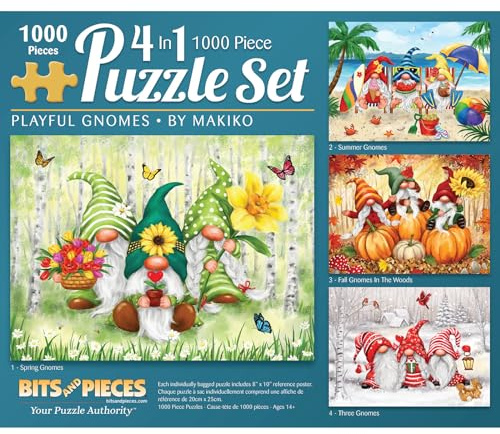 Bits and Pieces 4-in-1 Multi-Pack 1000 Teile Puzzles für Erwachsene - Spielerische Zwerge Puzzle Set Bundle von Makiko, fertige Puzzlegröße 50,8 x 68,6 cm