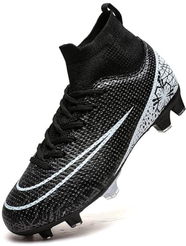 Donbest Boys Football Boots Cleats Kids Football Shoes Astro Turf Soccer Shoes Professional Spikes Football Competition Shoes,WhiteBlack,EU30