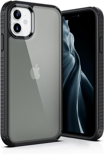 ULAK Cover per iPhone 12/12 Pro, Trasparente Retro PC Rigido + Cornice di TPU Morbido Anti-Giallo Chiaro Protettiva Custodia Compatibile con Apple iPhone 12 / 12Pro, Opaca Nera